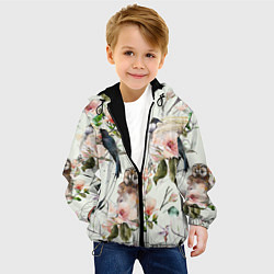 Куртка с капюшоном детская Цветы Нарисованные Магнолии и Птицы, цвет: 3D-черный — фото 2