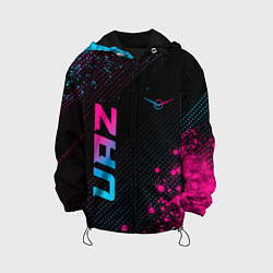 Куртка с капюшоном детская UAZ - neon gradient: символ и надпись вертикально, цвет: 3D-черный