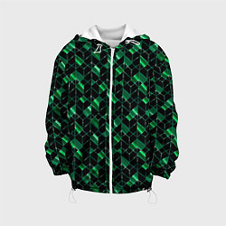 Куртка с капюшоном детская Геометрический узор, зеленые фигуры на черном, цвет: 3D-белый