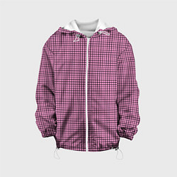 Куртка с капюшоном детская Мелкая черно-розовая клетка, цвет: 3D-белый