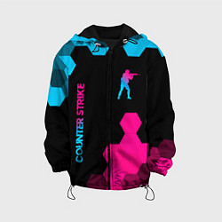 Куртка с капюшоном детская Counter Strike - neon gradient: символ и надпись в, цвет: 3D-черный