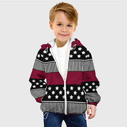 Куртка с капюшоном детская Burgundy black striped pattern, цвет: 3D-белый — фото 2