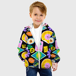 Куртка с капюшоном детская Летние наклейки pop-art паттерн, цвет: 3D-белый — фото 2