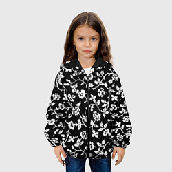 Куртка с капюшоном детская Белые цветы на чёрном фоне Белые цветы на чёрном ф, цвет: 3D-черный — фото 2