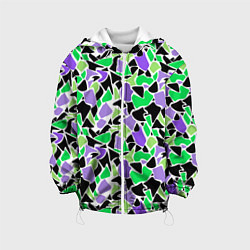 Куртка с капюшоном детская Зелено-фиолетовый абстрактный узор, цвет: 3D-белый