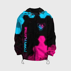 Куртка с капюшоном детская Poppy Playtime - neon gradient: символ и надпись в, цвет: 3D-черный