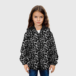 Куртка с капюшоном детская Черно-белый цветочный узор, цвет: 3D-черный — фото 2