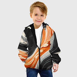 Куртка с капюшоном детская Оранжевые разводы краски, цвет: 3D-черный — фото 2