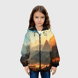 Куртка с капюшоном детская Рассвет в горах, пейзаж, цвет: 3D-черный — фото 2