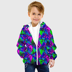 Куртка с капюшоном детская Неоновый абстрактный геометрический узор, цвет: 3D-белый — фото 2