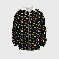 Куртка с капюшоном детская 90s pattern on black, цвет: 3D-белый