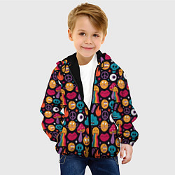 Куртка с капюшоном детская Психоделические эмодзи, цвет: 3D-черный — фото 2