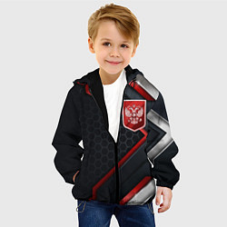 Куртка с капюшоном детская Герб России - объемные пластины на фоне, цвет: 3D-черный — фото 2