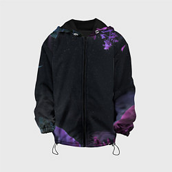 Куртка с капюшоном детская Неоновые космические тропики, цвет: 3D-черный