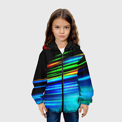Куртка с капюшоном детская Абстрактные неоновые полосы, цвет: 3D-черный — фото 2