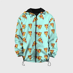 Куртка с капюшоном детская Куски пиццы на голубом фоне, цвет: 3D-черный