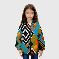 Куртка с капюшоном детская Фон из разноцветных квадратов, цвет: 3D-черный — фото 2