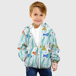 Куртка с капюшоном детская Детский рисунок рыбки акварель, цвет: 3D-белый — фото 2