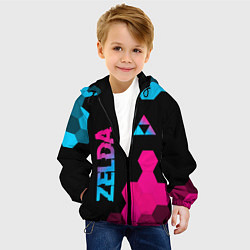 Куртка с капюшоном детская Zelda - neon gradient: надпись, символ, цвет: 3D-черный — фото 2