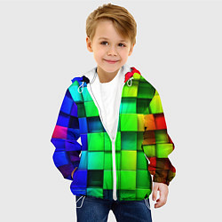 Куртка с капюшоном детская Цветные неоновые кубы, цвет: 3D-белый — фото 2
