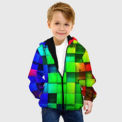 Куртка с капюшоном детская Цветные неоновые кубы, цвет: 3D-черный — фото 2