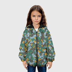 Куртка с капюшоном детская Цифровой камуфляж - зелено-голубой, цвет: 3D-черный — фото 2
