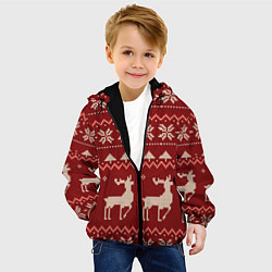 Куртка с капюшоном детская Узоры новогодние : Олени, цвет: 3D-черный — фото 2