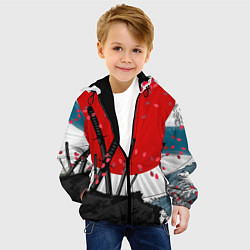 Куртка с капюшоном детская Солнце, волны и катаны, цвет: 3D-черный — фото 2