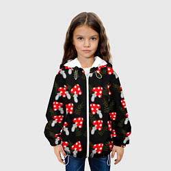 Куртка с капюшоном детская Мухоморы на черном фоне, цвет: 3D-белый — фото 2