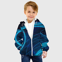 Куртка с капюшоном детская Синие абстрактные линии в темноте, цвет: 3D-белый — фото 2