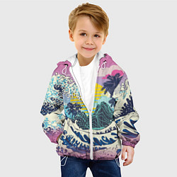 Куртка с капюшоном детская Штормовые океанские волны и пальмы, цвет: 3D-белый — фото 2