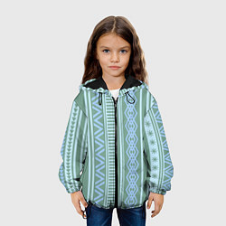 Куртка с капюшоном детская Зелёные и синие абстрактные узоры, цвет: 3D-черный — фото 2