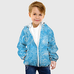 Куртка с капюшоном детская Морозный узор на голубом стекле, цвет: 3D-белый — фото 2