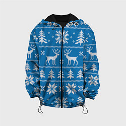 Куртка с капюшоном детская Рождественский синий свитер с оленями, цвет: 3D-черный