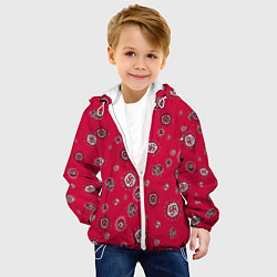 Куртка с капюшоном детская Красно черные цветы, цвет: 3D-белый — фото 2