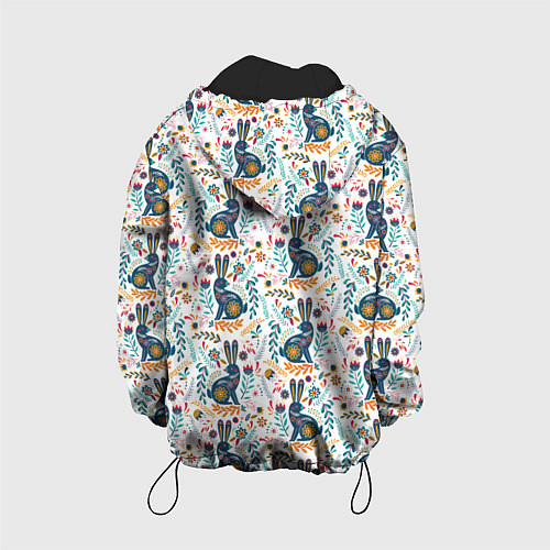 Детская куртка Новогодний паттерн - Кролики и веточки / 3D-Черный – фото 2