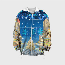 Куртка с капюшоном детская Новогоднее настроение - ночной город, цвет: 3D-белый