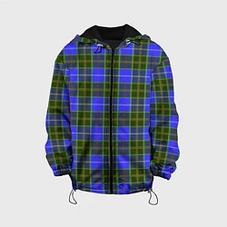Куртка с капюшоном детская Ткань Шотландка сине-зелёная, цвет: 3D-черный