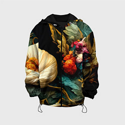 Куртка с капюшоном детская Винтажные цветы акварелью, цвет: 3D-черный