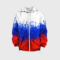 Куртка с капюшоном детская Флаг России с горизонтальными подтёками, цвет: 3D-белый
