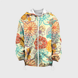 Куртка с капюшоном детская Цветы и геометрические фигуры скетч, цвет: 3D-белый