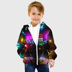 Куртка с капюшоном детская Неоновые улицы ночного Милана, цвет: 3D-белый — фото 2
