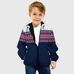 Куртка с капюшоном детская Скандинавский орнамент на синем, бордовом фоне, цвет: 3D-черный — фото 2