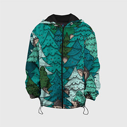 Куртка с капюшоном детская Ежи в еловом лесу, цвет: 3D-черный