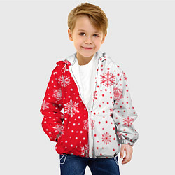 Куртка с капюшоном детская Рождественские снежинки на красно-белом фоне, цвет: 3D-белый — фото 2