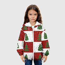 Куртка с капюшоном детская Красно-белые квадраты с новогодними елочками, цвет: 3D-белый — фото 2