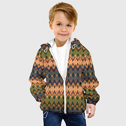 Куртка с капюшоном детская Желто-оливковый полосатый орнамент, цвет: 3D-белый — фото 2