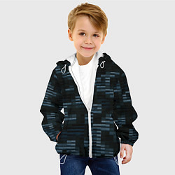 Куртка с капюшоном детская Чёрные и синие блоки во тьме, цвет: 3D-белый — фото 2