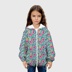 Куртка с капюшоном детская Весенний цветочный паттерн, цвет: 3D-белый — фото 2