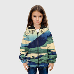 Куртка с капюшоном детская Журавли - японский художник Хокусай Фудзи, цвет: 3D-черный — фото 2